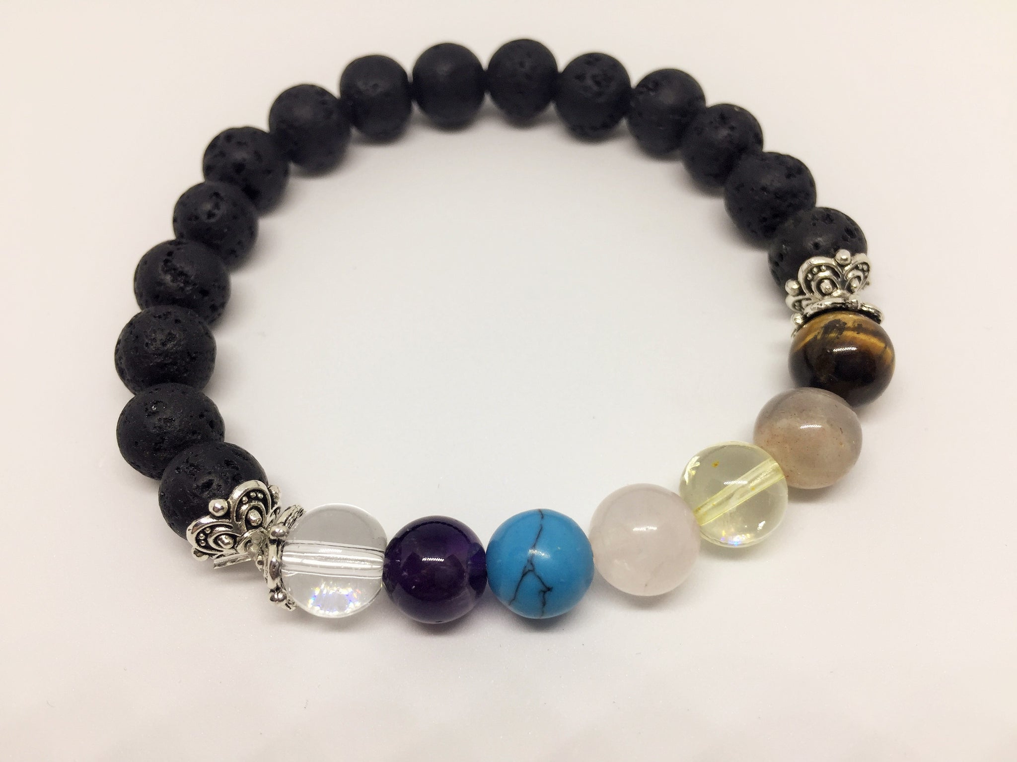Chakra Balancing Bracelet with oil diffusing Lava beads