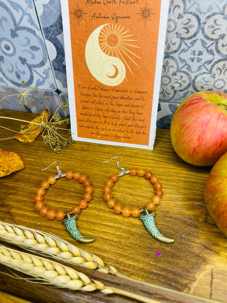 Mabon Celebration Red Aventurine Cornucopia Earrings