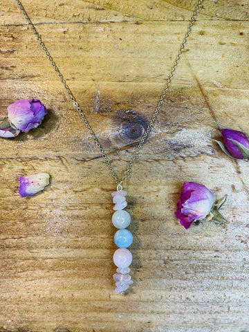 Morganite & Rose Quartz Crystal Drop Pendant