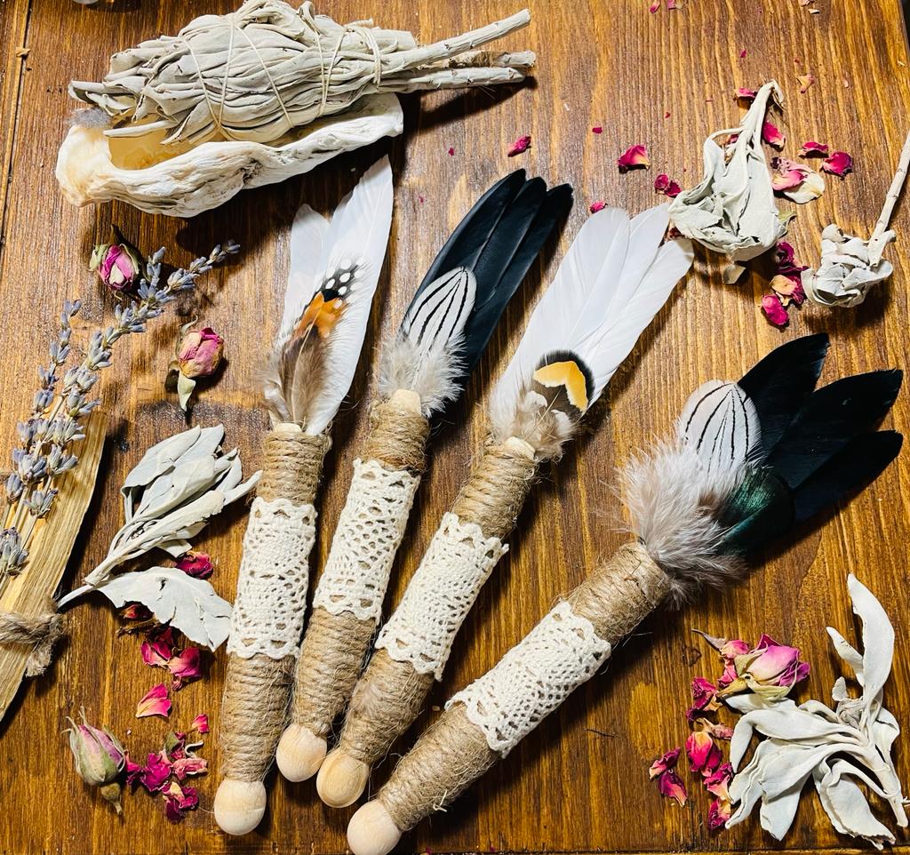 Hand made feather wands for smoke cleansing rituals