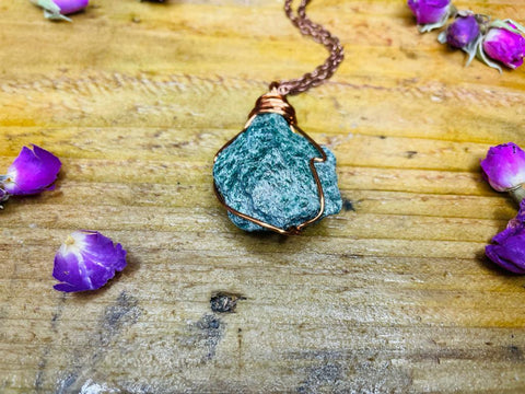 Copper wrapped Fuchsite pendant