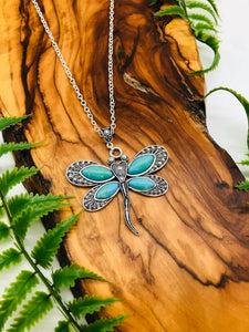 Lammas celebration Dragonfly & Turquoise Pendant for transformation, positivity & Happiness