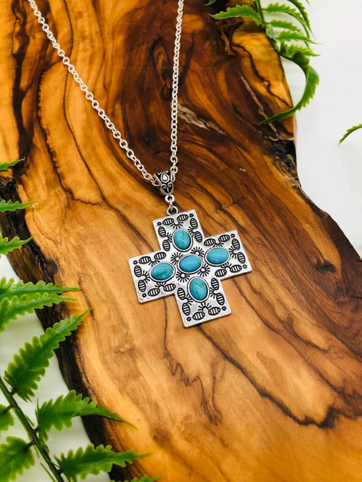 Cross & Turquoise Pendant for faith, hope, spirituality, positivity & Happiness