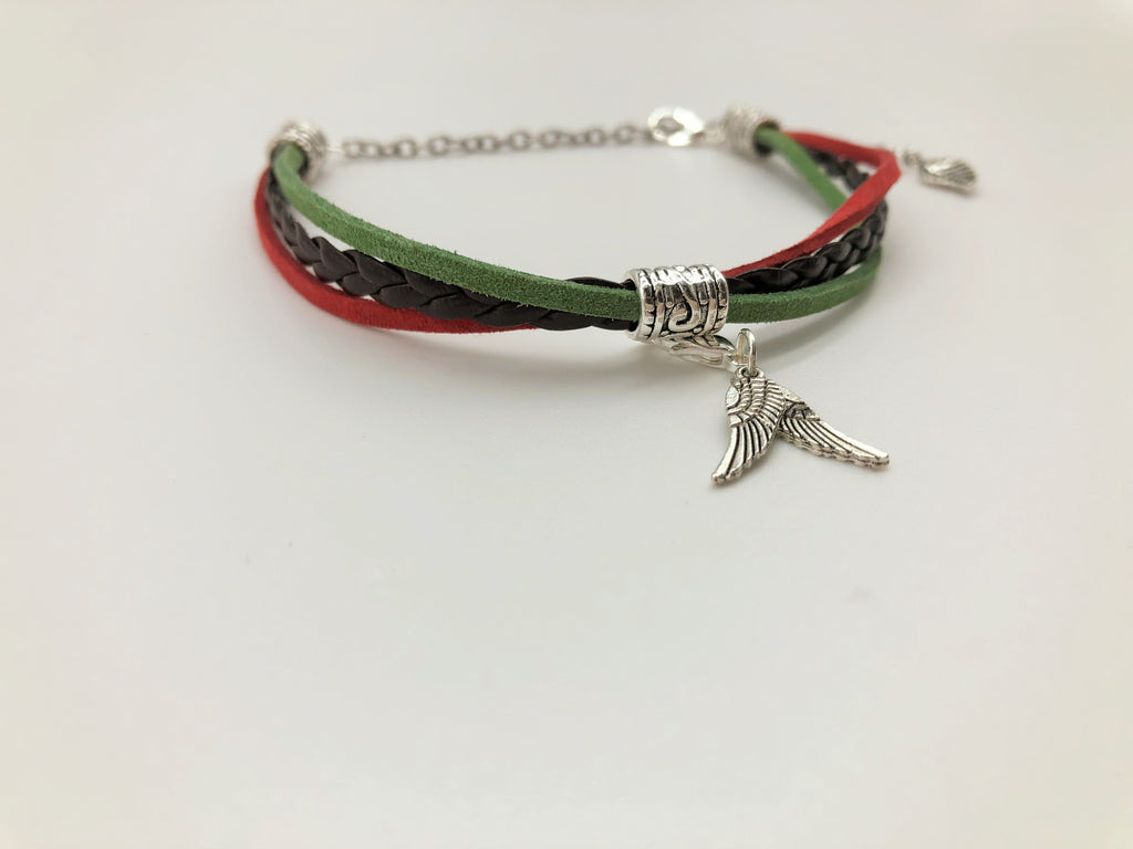 Earthy Hues Faux Suede & Leather Anklet with Angel Wing charms