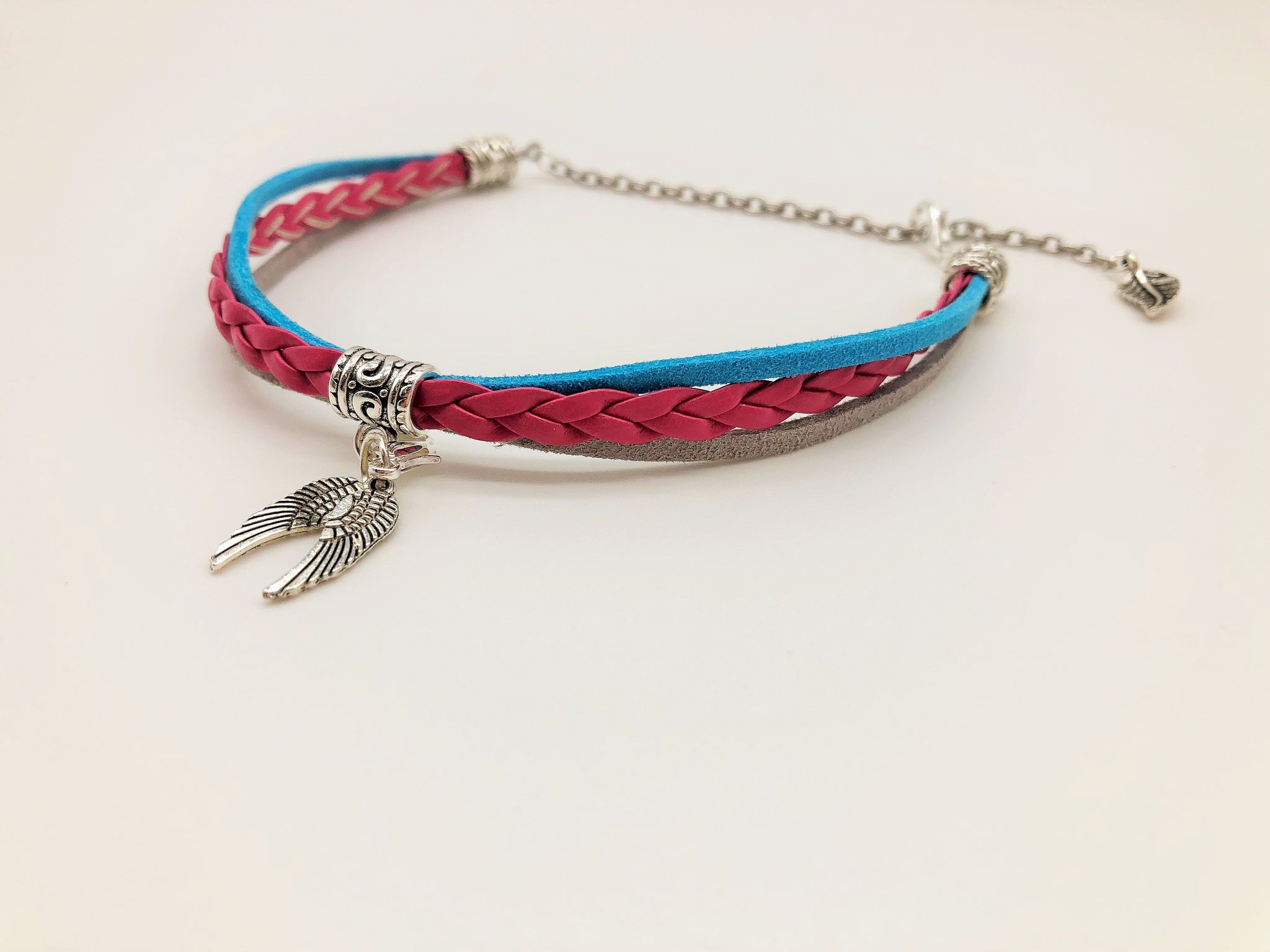 Evening Sky Faux suede & Leather Anklet with Angel Wing charms