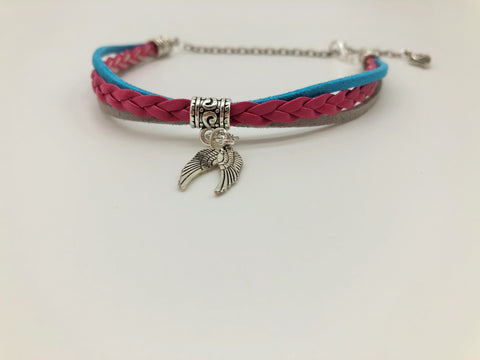 Evening Sky Faux suede & Leather Anklet with Angel Wing charms