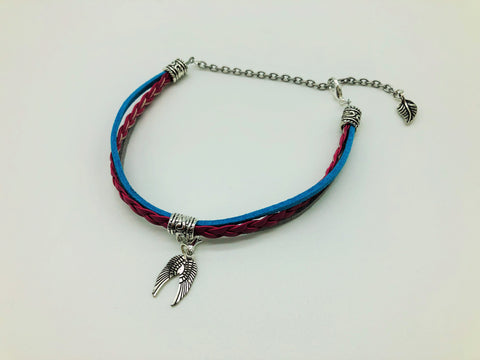 Evening Sky Faux suede & Leather Anklet with Angel Wing charms