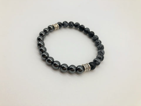 Gentleman's Hematite & Snowflake Obsidian Emotionally Grounding Bracelet