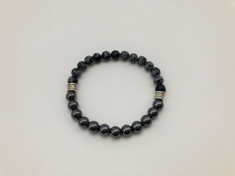 Gentleman's Hematite & Snowflake Obsidian Emotionally Grounding Bracelet