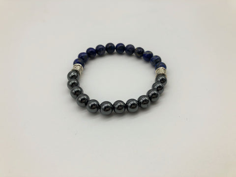 Gentleman's Lapis Lazuli & Hematite Bracelet promoting Positivity, Happiness & Emotionally Grounding