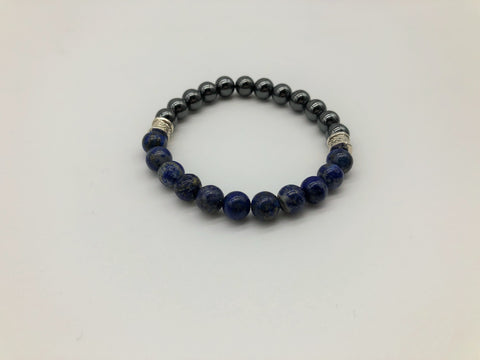 Gentleman's Lapis Lazuli & Hematite Bracelet promoting Positivity, Happiness & Emotionally Grounding