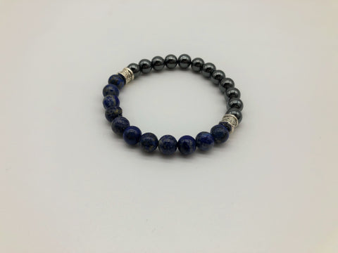 Gentleman's Lapis Lazuli & Hematite Bracelet promoting Positivity, Happiness & Emotionally Grounding
