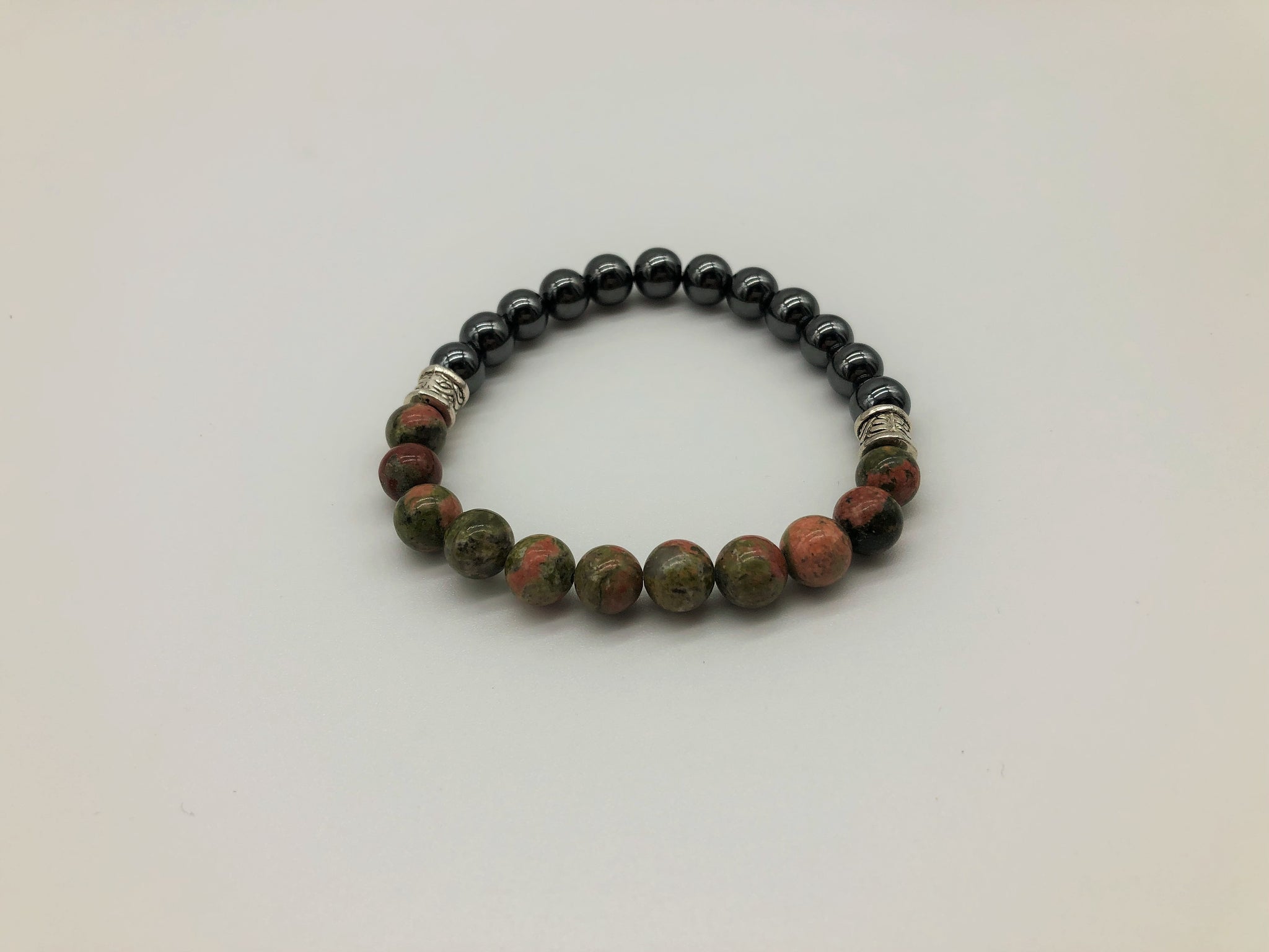 Gentleman's Unakite & Hematite Bracelet Promoting Physical & Emotional Wellness and Emotional Grounding