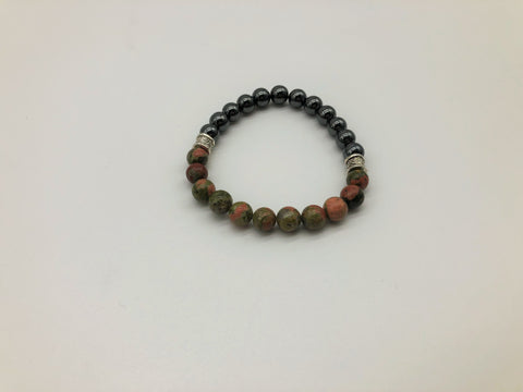 Gentleman's Unakite & Hematite Bracelet Promoting Physical & Emotional Wellness and Emotional Grounding
