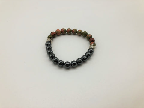 Gentleman's Unakite & Hematite Bracelet Promoting Physical & Emotional Wellness and Emotional Grounding