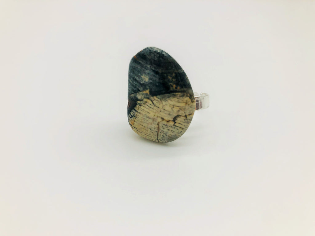 Silver Leaf Jasper Holistic Healing Ring emotionally grounding