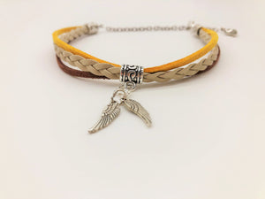 Rapeseed Field Faux Suede & Leather Anklet with Angel Wing charms