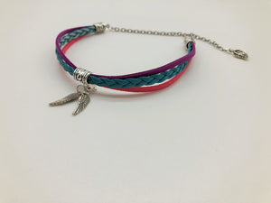 Vibrant Flowers Faux suede & Leather Anklet with Angel Wing charms
