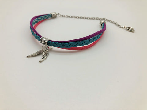 Vibrant Flowers Faux suede & Leather Anklet with Angel Wing charms