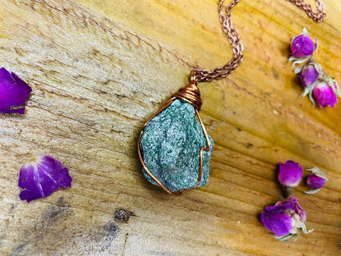 Copper wrapped Fuchsite pendant