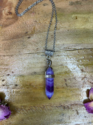 Double Terminated Calming & Balancing Purple Banded Agate Crystal Pendant
