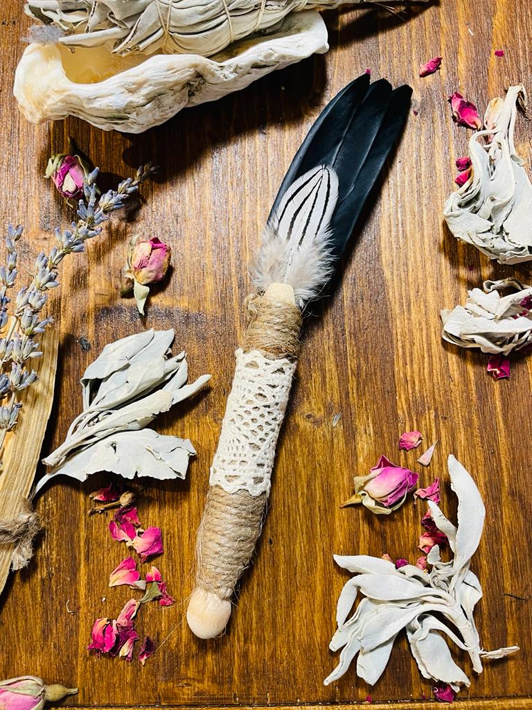 Hand made feather wands for smoke cleansing rituals