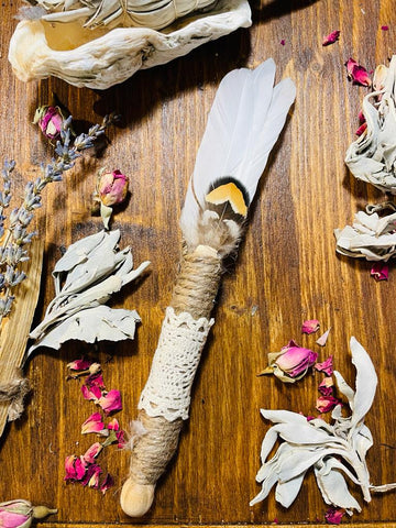 Hand made feather wands for smoke cleansing rituals