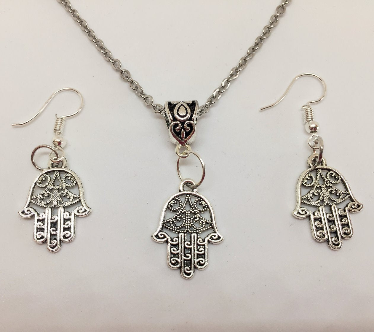 Hand of Hamsa Pendant & Earring Set