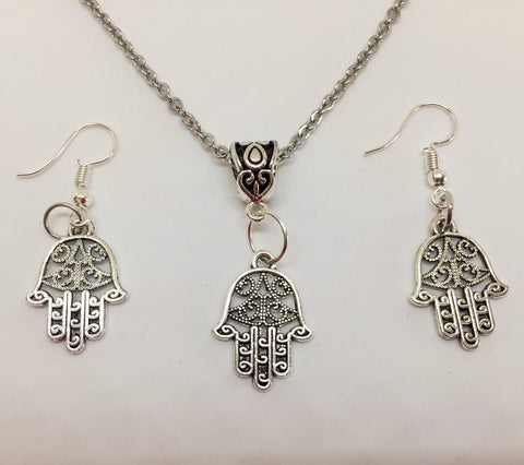 Hand of Hamsa Pendant & Earring Set