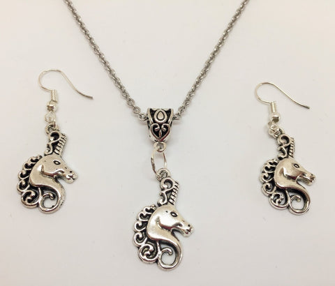Unicorn Pendant & Earring Set