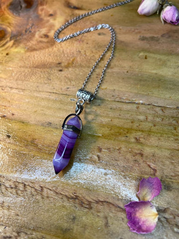 Double Terminated Calming & Balancing Purple Banded Agate Crystal Pendant