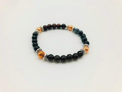 Protection & Negativity Deflection Bracelet With Copper, Black Tourmaline, Snowflake Obsidian, Tigers Eye and Smoky Quartz