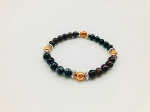 Protection & Negativity Deflection Bracelet With Copper, Black Tourmaline, Snowflake Obsidian, Tigers Eye and Smoky Quartz