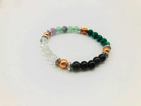 Physical & Emotional Wellness Bracelet With Copper, Flourite, Malachite, Clear Quartz and Smoky Quartz