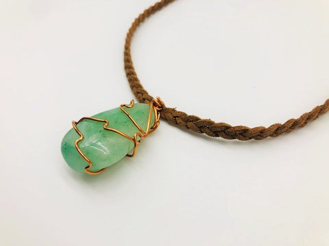 Litha Solstice Celebration Copper Wrapped Green Aventurine Holistic Healing Pendant