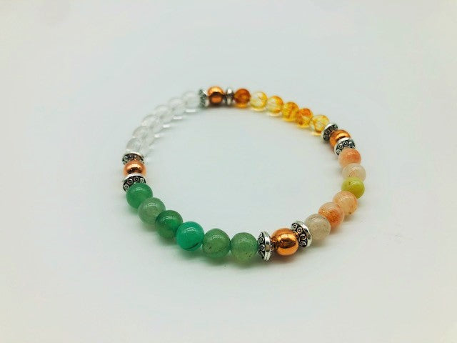 Wealth, Health & Prosperity Bracelet With Copper, Green Adventurine, Clear Quartz, Citrine and Sunstone