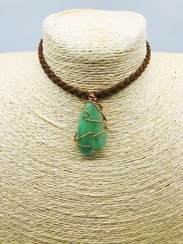 Copper Wrapped Green Aventurine Holistic Healing Pendant