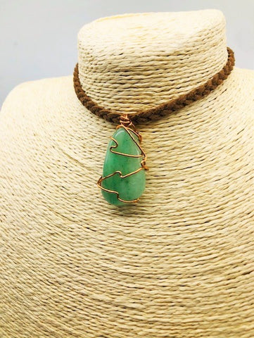 Copper Wrapped Green Aventurine Holistic Healing Pendant