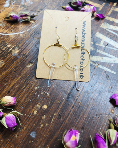 Clear Quartz Point Boho Chic Hoop