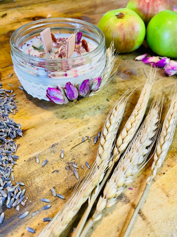 Lammas Celebration Grounding Scented Intention candle with crystals