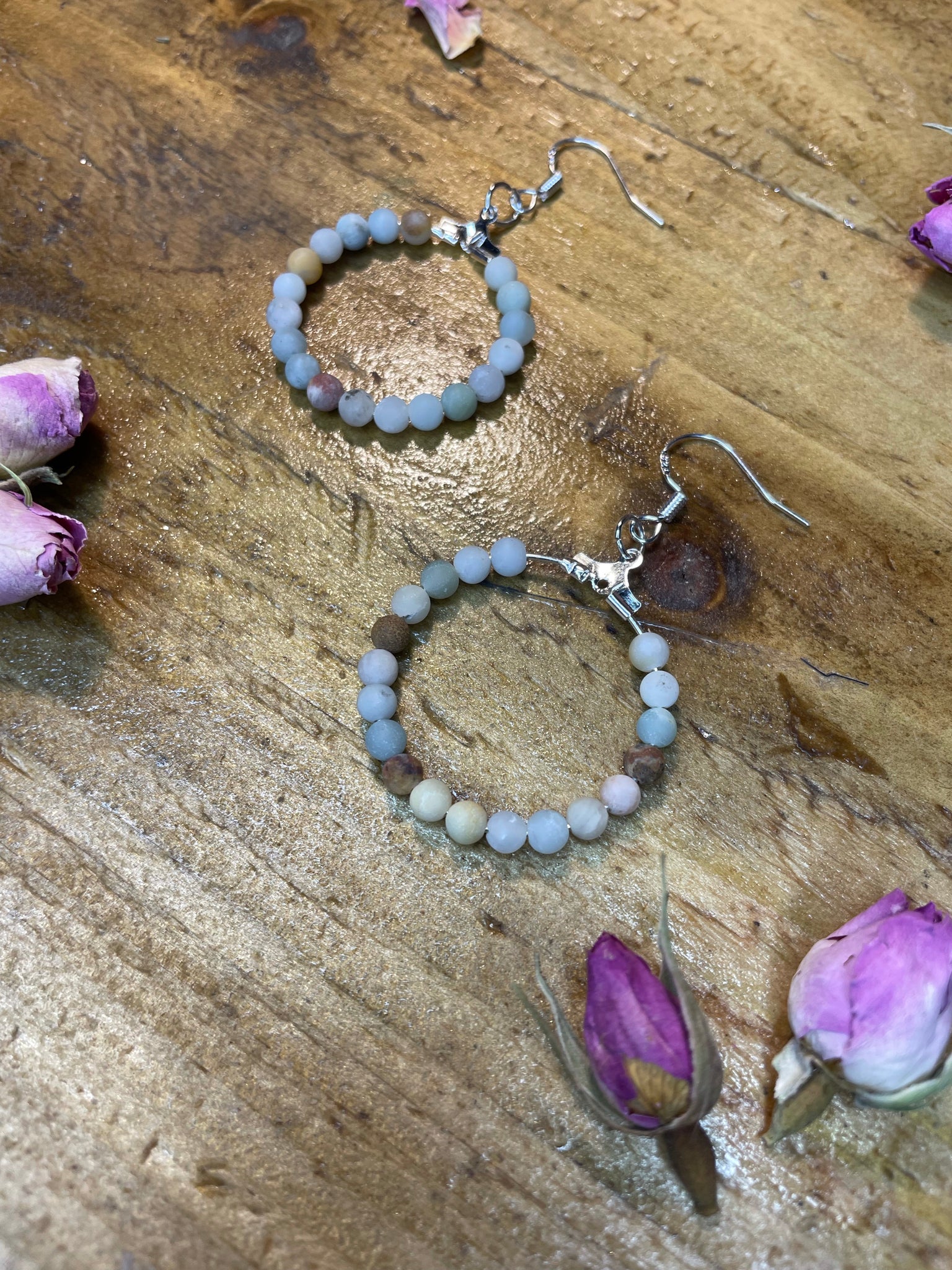 Small frosted Amazonite Hoop Earrings