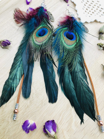 Peacock Feather Hair clip & Earring Set