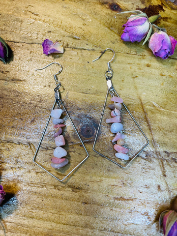 Sacred Geometry Pink Opal Earrings