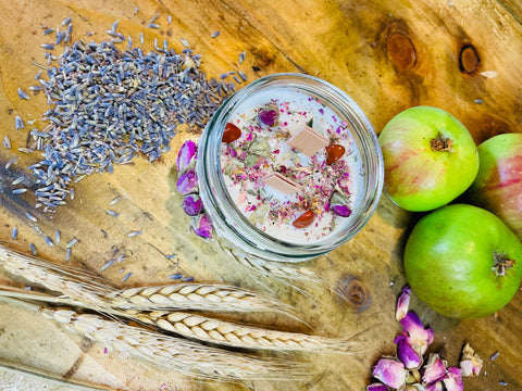Lammas Celebration Grounding Scented Intention candle with crystals