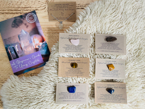 Healing Stone Collection with crystal holder necklace and Guide to Crystals Booklet