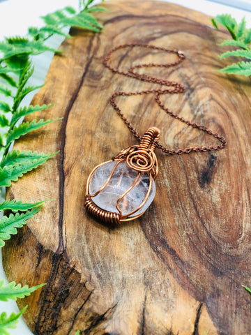 Copper Wrapped Clear Quartz Pendant