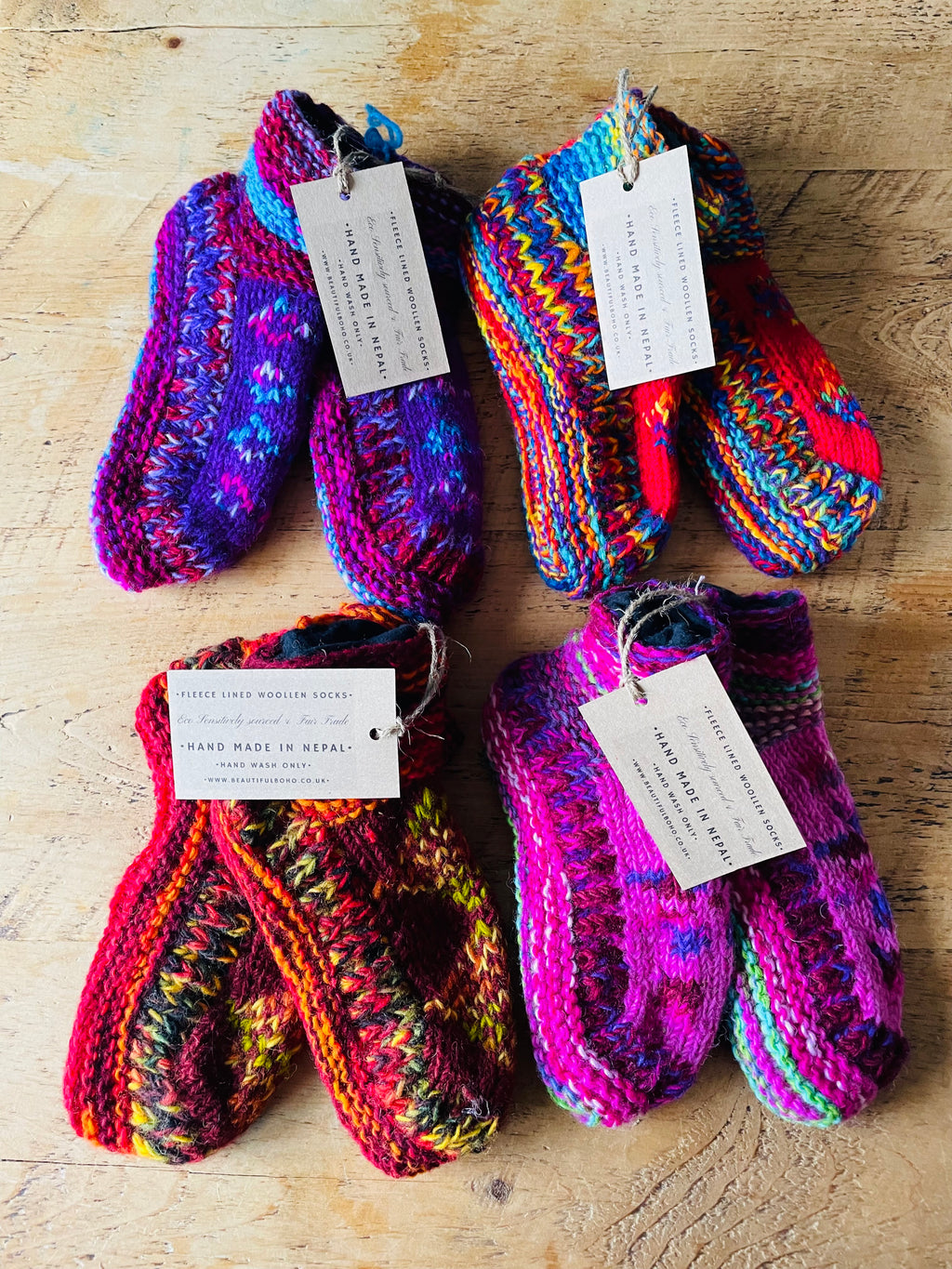 Fleece lined hand made woollen Nepalese short socks