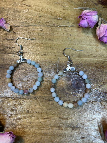 Small frosted Amazonite Hoop Earrings