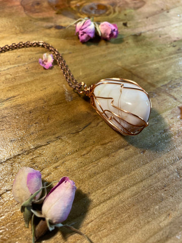Rustic Copper wrapped Opal Pendant