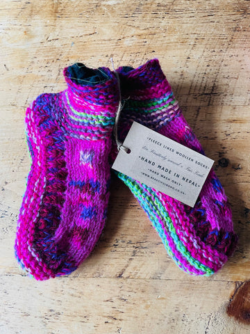 Fleece lined hand made woollen Nepalese short socks